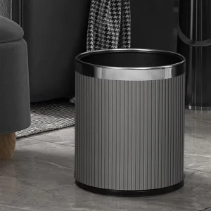 Commercial Office Home Use 10L Waste Bin Leather Surface with Metal Edge Double Layer Garbage Bin Trash Can