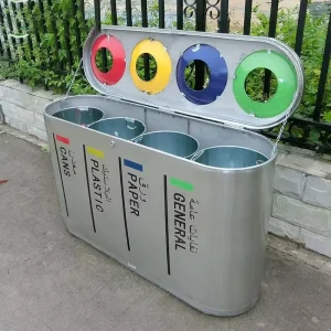 Commercial Outdoor Stainless Steel Waste Bin Classify Center with Recycle Bins Removable Inner Bins for Offices Hotels Malls