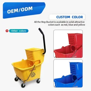 Commercial Yellow Mop Bucket with Wringer Cart 36L Plastic Floor Cleaning Trolley for Hotel Restaurant Office Janitorial Use