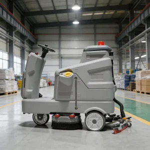 Compact Battery Powered Floor Scrubber Designed For Maneuverability In Narrow Aisles And Tight Spaces