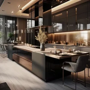 Complete Modular Kitchen Cabinet Set with High-Gloss Finish, Sink, Faucet, Hinges, Drawer, and Basket