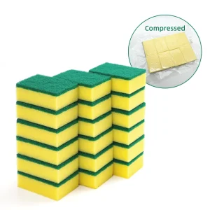 Compressed Packaging Antibacterial Nylon Heavy Duty Kitchen Sponge Double Dishwashing Scrub Cleaning Sponge Scourer