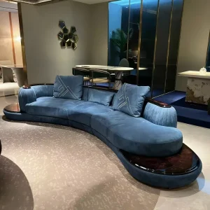 Contemporary Blue Velvet Curved 5-6 Seater Sectional Sofa