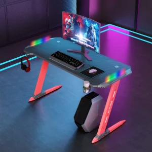 Convertible Steel Tube Gaming Desk with Powder-Coated Finish and Tool-Free Assembly