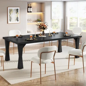 Convertible Wooden Dining Table for 6-8 People 70.87″ Large Rectangle Black
