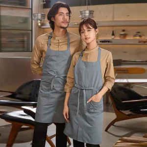 Cotton Blend Fashionable Sleeved Kitchen Apron Long Canvas Embroidered Washable Chef’s Clothing Men Women Household