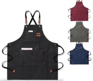 Cotton Canvas Apron OEM Custom logo Abrasion Resistant extra Thick Multiple Pocket Work Cooking Baking Chef Kitchen Apron