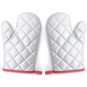 Cotton Color Blocked Microwave Oven Gloves with Big Eyes Solid Thickened Silicone Padded Heat Insulation Baking Gloves