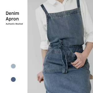 Cotton Denim Thickened Washable Reusable Stain Resistant Household Kitchen Barber Work Bib Apron Custom Logo