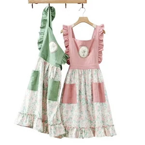 Cotton Sleeveless Princess Dress Floral Breathable Anti fouling Apron Household Kitchen Florist