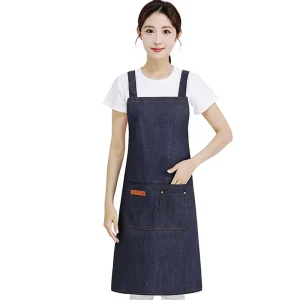 Cowboy Apron Custom Printed Logo Embossed Milk Tea Cafe Restaurant Kitchen Catering Waterproof Denim Overalls Uniform