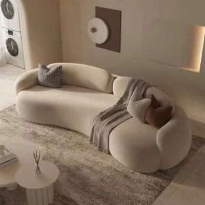 Cream Colored Curved Sectional Sofa with Sponge for Home, Office, or Mall