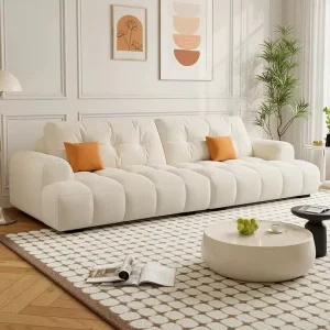Cream colored Flannel Cover Solid Wood Frame One Seat Modern Movable Sofa Loose Armrests Straight line Design Small Living Rooms