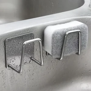 Creative Silver Stainless Steel Non Folding Kitchen Sink Drain Rack Scouring Pad Holder Wall Mounted Detachable Versatile