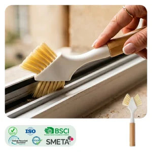 Crevice Cleaning Brush Bamboo Handle Double Sided Scrubber Tool Hard Bristle Gap Cleaner for Keyboard Window Track