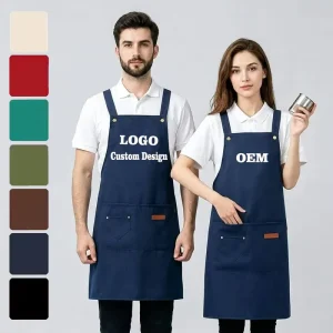 Cross Back Sleeveless Canvas Apron for Commercial Kitchen Restaurant Cafe Use Washable Reusable Durable Eco Friendly