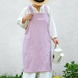 Cross back Apron No tie Custom Logo Reusable Breathable Soft 100% Cotton Garden Salon Cooking Kitchen Apron for Women