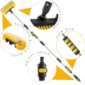 Cross border Extendable Telescopic Pole Water through Aluminum Alloy Car Wash Brush Detachable Car cleaning Tool Brush