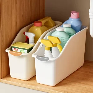 Curved Plastic Storage Bins Set for Cleaning Supplies and Household Essentials
