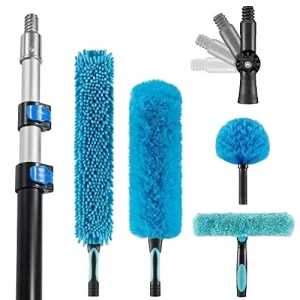 Custom Aluminum Telescopic Handle Microfiber Duster Kit Window Cleaning Tools Refillable Superfine Fiber Ellipse Duster Head