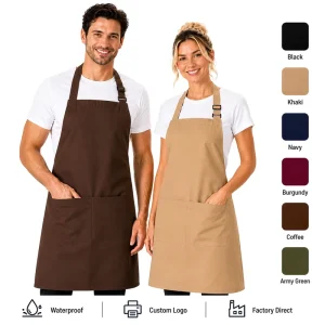 Custom Bakery Apron Waterproof Polyester Baking Aprons with Double Pockets Logo Printing Service