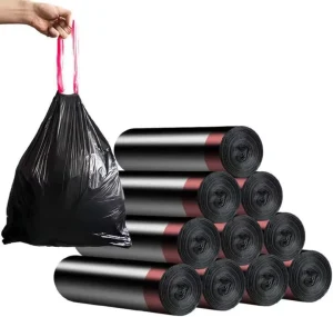 Custom Biodegradable Black Drawstring Trash Bag Household Kitchen Disposable Compostable Garbage Bags