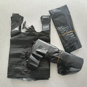 Custom Black Plastic Packaging Garbage Bags Household Trash Bags with Portable Handle for Kitchen Home Use