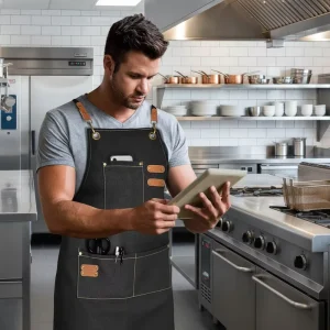 Custom Canvas Apron Cotton Waterproof Oil-proof Double Pockets Embroidery Logo Kitchen Chef Restaurant Adjustable Bib Apron