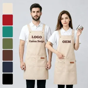 Custom Canvas Reusable Durable Washable Chef Aprons with Pockets for Restaurants Cafes Barber Shops Customized Personality Logo