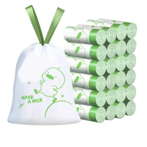 Custom Cartoon Print Biodegradable Hot Stamping PE Drawstring Garbage Bags Disposable Household Thick Trash Bag
