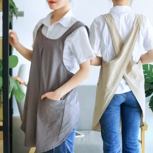 Custom Cross Back Kitchen Cooking Apron Cute Women’s Waist Sleeveless with Pockets Made of Clean Linen Cotton