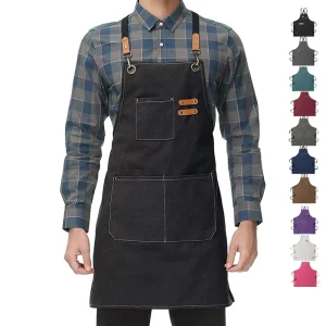 Custom Durable Washed Canvas Chef Barista Garden Cooking Restaurant Bbq Apron for Men