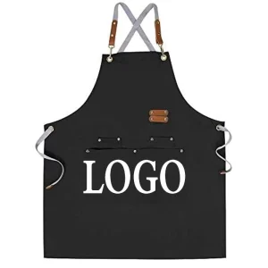 Custom Durable Washed Chef Long Bib Apron With Pockets