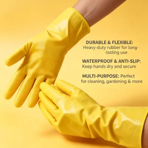 Custom Durable Waterproof Women’s Rubber Gloves for Dish Washing and Kitchen Cleaning Eco Friendly Non Slip Yellow