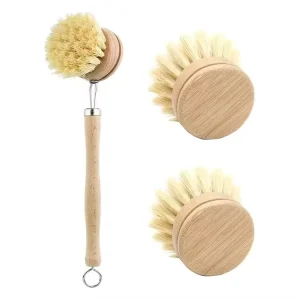 Custom Eco Friendly Beech Wood Long Handle Kitchen Bamboo Sisal Dish Cleaning Brush