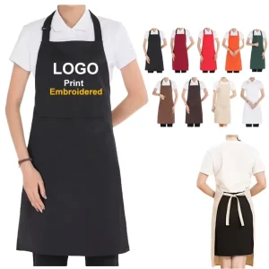 Custom Embroidery Logo 100% Cotton Waterproof Chef Cooking Aprons for Cafe Restaurants Kitchen Apron