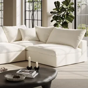 Custom Exclusive Modern Cotton Linen Extendable Sectional Sofa Set Living Room Furniture with Metal Legs for Hotel Apartment
