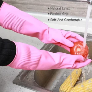 Custom Extra Long Thick Latex Gloves for Household Use Soft and Reusable Kitchen Cleaning Gloves Netlike Grip