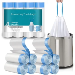 Custom Factory Supply 4 Gallon Drawstring Trash Bags White Garbage Bags Trash Bin Liners for Home Kitchen Bathroom Bedroom