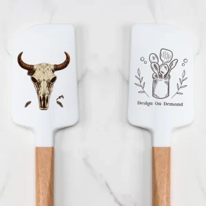Custom Farmhouse Home Decor Baking Silicone Spatula Cooking Utensils Wooden Handle Food Grade Heat Resistant Dishwasher Safe