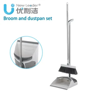 Custom Foldable Dustpan Broom Set With Long Stainless Handle Anti Static Sweeping Brush for Floor Pet Hair Removal