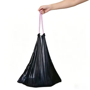 Custom HDPE Thick Drawstring Trash Bags Strong Load Bearing Heavy Duty Bags for Kitchen Bathroom & Household