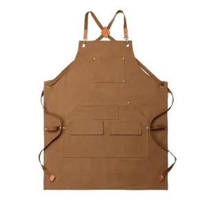 Custom Heavy Duty Sleeveless Cotton Canvas Apron Embroidered Printed Logo Adjustable Shoulder Straps Multiple Pockets Workwear