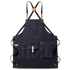 Custom Heavy duty Work Apron with logo Printing Cross shoulder Straps 3D Pockets for Craftsmen and Repair Workers