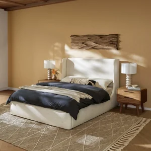 Custom High End Solid Wood Bedroom Set King Size Wooden Bed with Fabric Upholstery for Home or Hotel Wood Beds Bedroom Sets