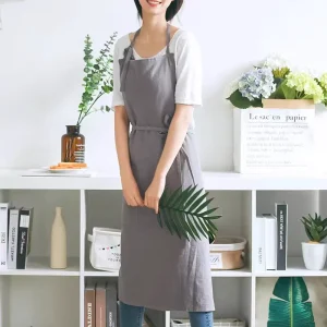 Custom Kitchen Barista Apron Natural Korean Long Cooking Cotton Linen Apron for Baking