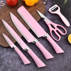 Custom Kitchenware 6 Piece Chef Knives Sets Stainless Steel Kitchen Pink Cutting Knife Sets