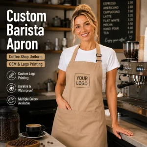 Custom Logo 2 Pockets Adjustable Neck Strap 240gsm Reusable Knit Cotton High Quality Extra Large Long Ties Kitchen Aprons