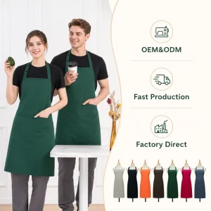 Custom Logo Adjustable Bib Apron Cooking Pockets Restaurant Chef Cafe Bakery Bar Bartender Fruit Shop Food Service