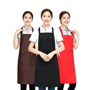 Custom Logo Apron Adjustable Waterproof Polyester Apron with Pockets Customizable Color for Restaurant Cafe Bakery
